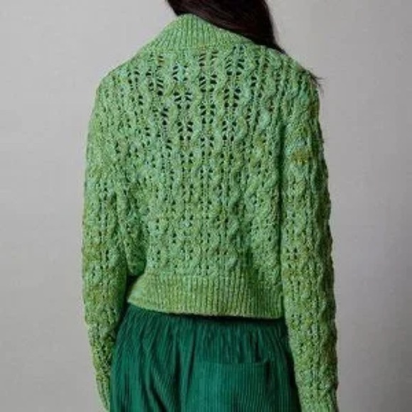 Urban Outfitters BDG Killian Quarter-Zip Pointelle Green Knit Sweater Sz M NWOT - Picture 3 of 9